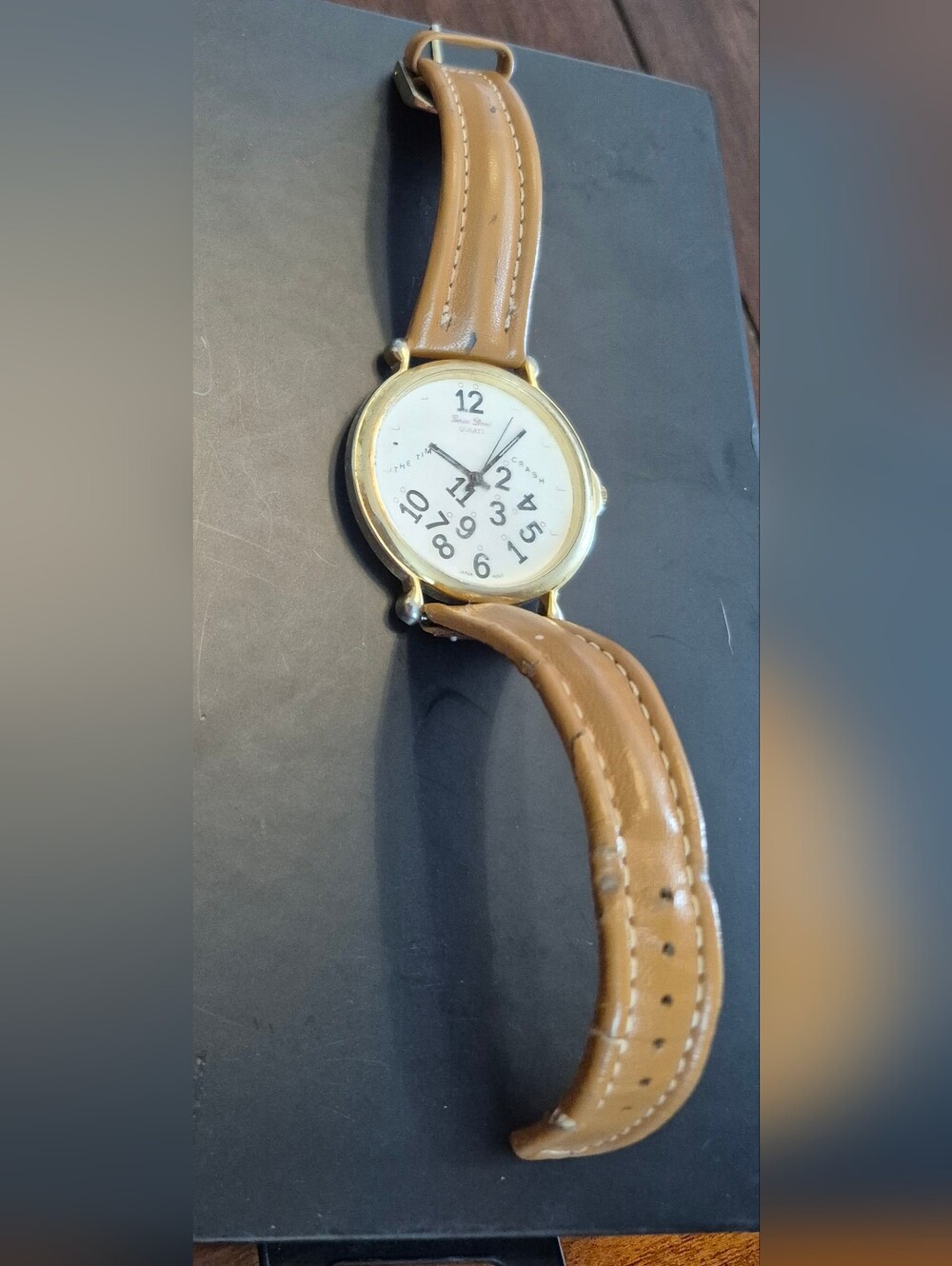 Vintage Gerard Donne Quartz Watch Melting Numbers Crash Dial Gold Tone Brown...